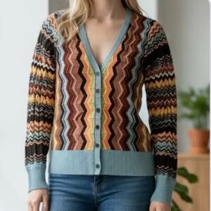 Missoni for Target Multicolor Zigzag Cardigan with Light Blue Trim